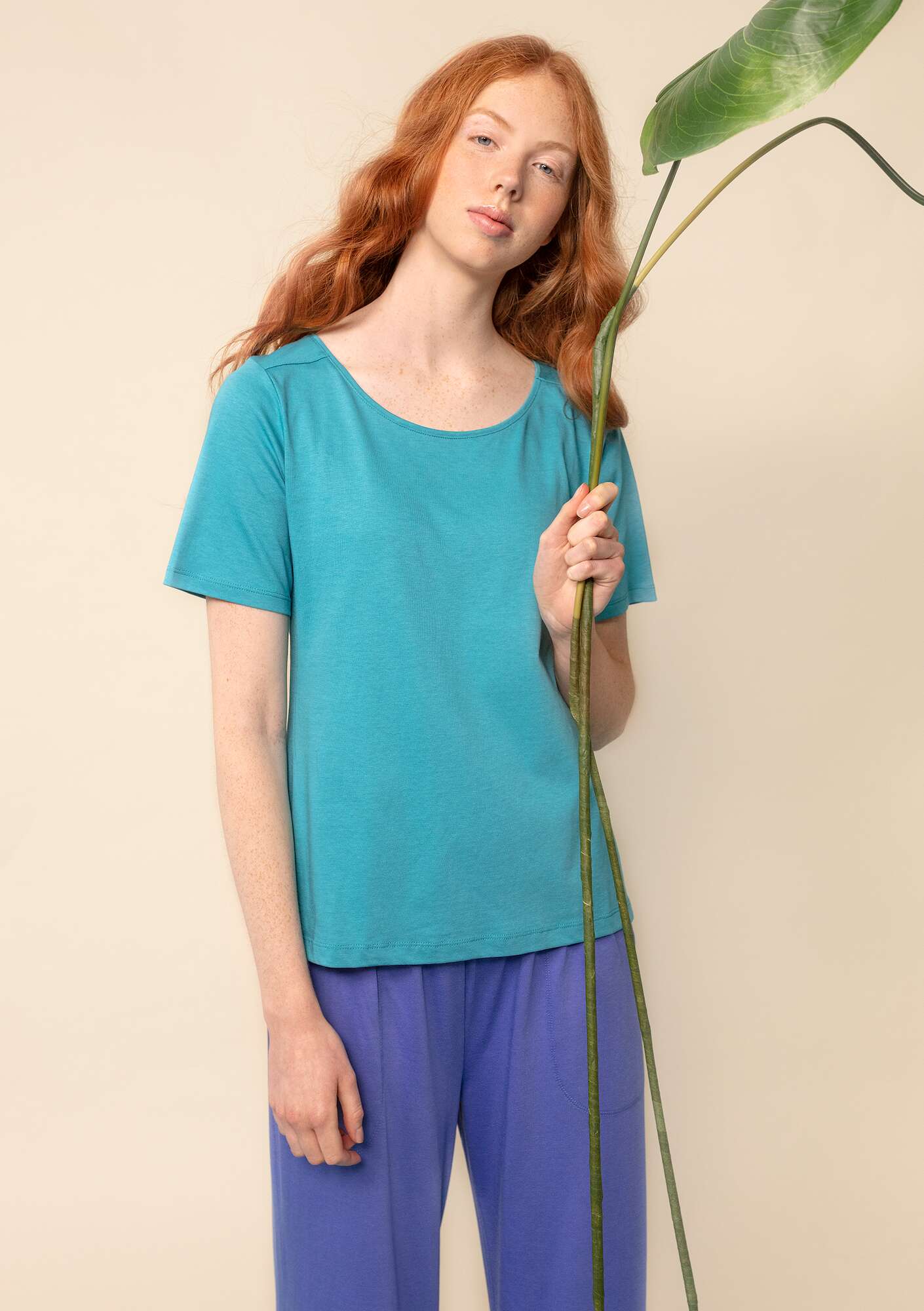 Solid-colour top turquoise