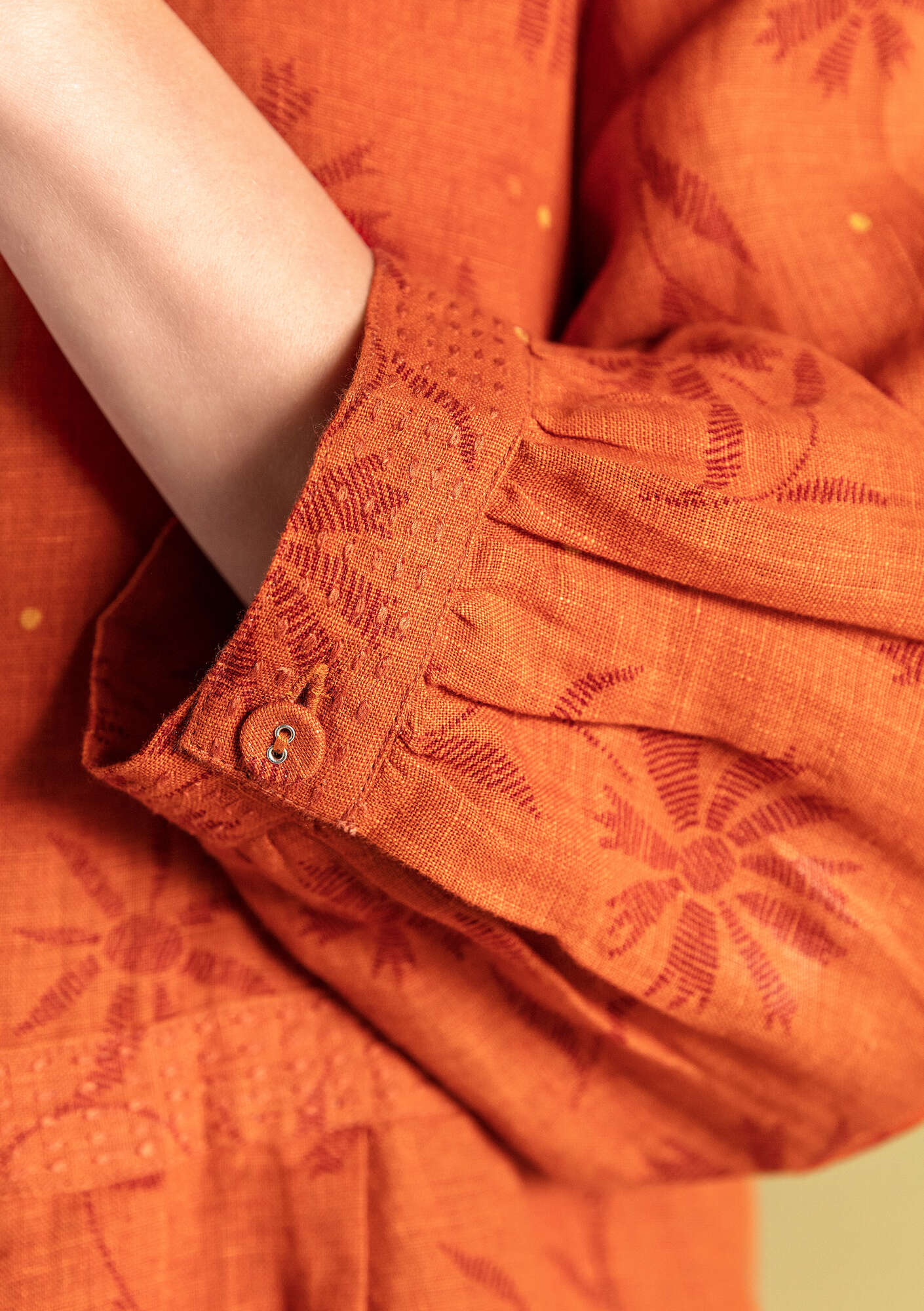 “Leia” woven linen dress henna/patterned thumbnail
