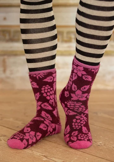 Geblümte Socken „Idun“ - aubergine
