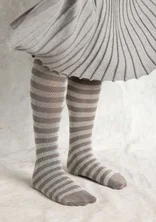 Gestreifte Strumpfhose aus Bio-Baumwolle - warmgrau-holunderblüte