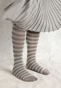 Striped organic cotton tights - warm grey/elderflower