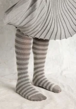 Gestreifte Strumpfhose aus Bio-Baumwolle - warmgrau-holunderblüte