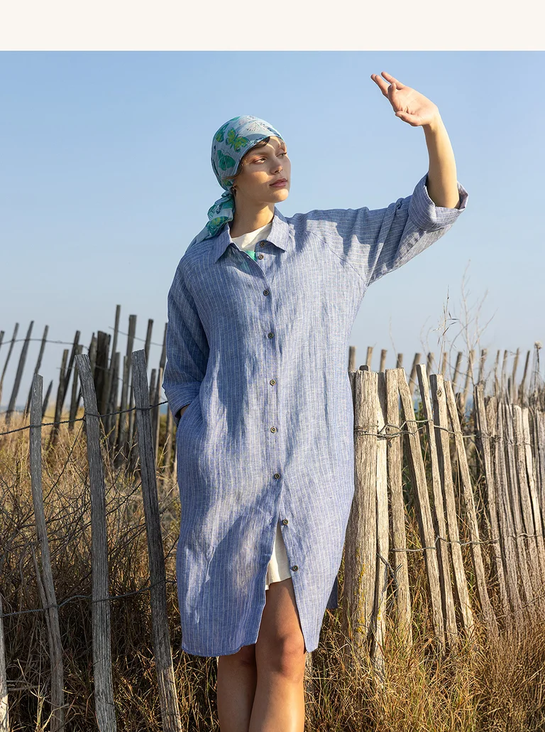 “Bifrost” woven shirt dress in linen