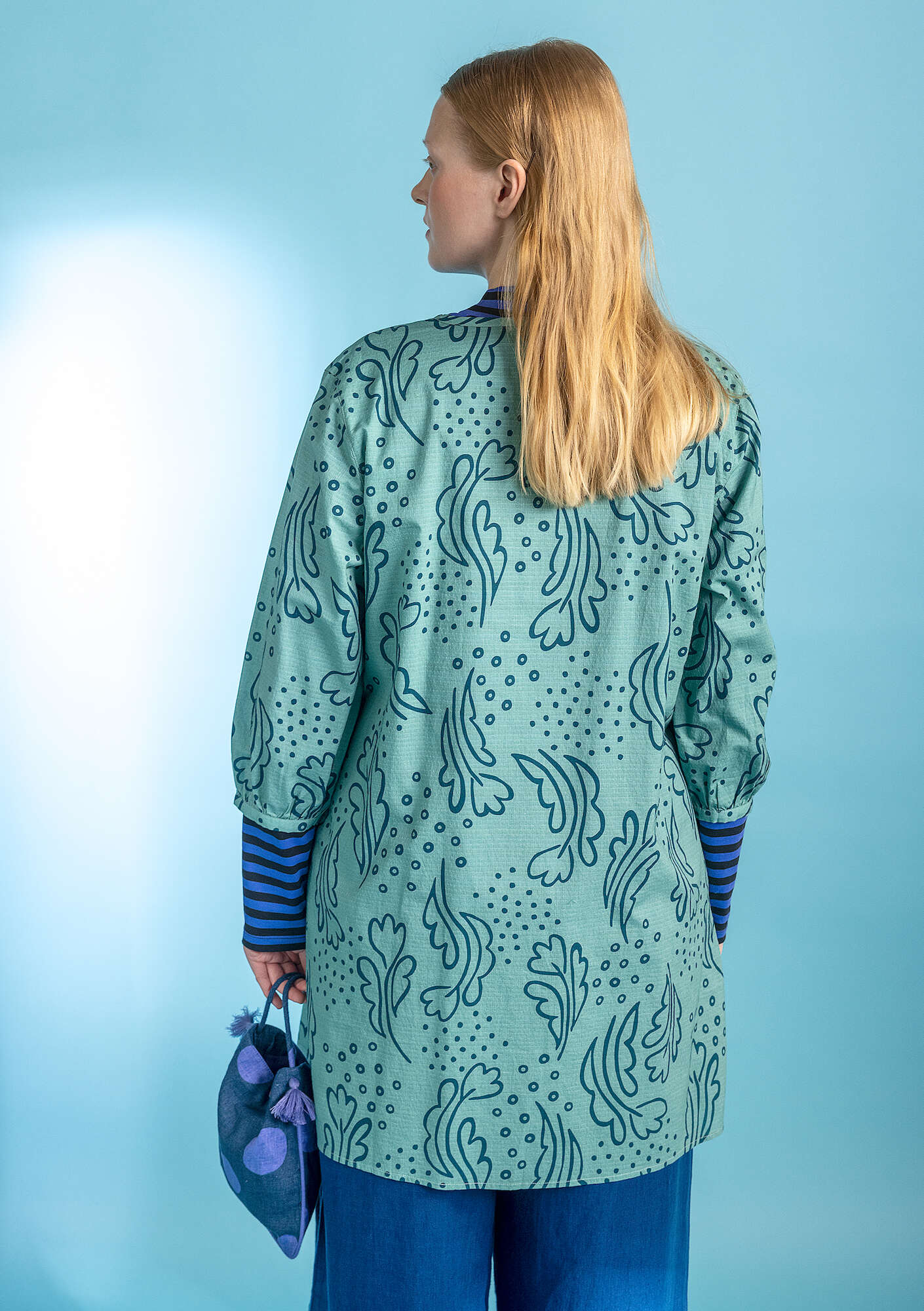 “Irma” woven organic cotton tunic aquamarine