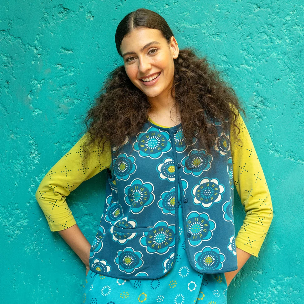 Gilet sans manches "Soho" en jersey de coton biologique - pétrole estompé