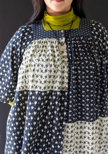 Geblümtes Kleid „1976“ aus Bio-Baumwolle - schwarz