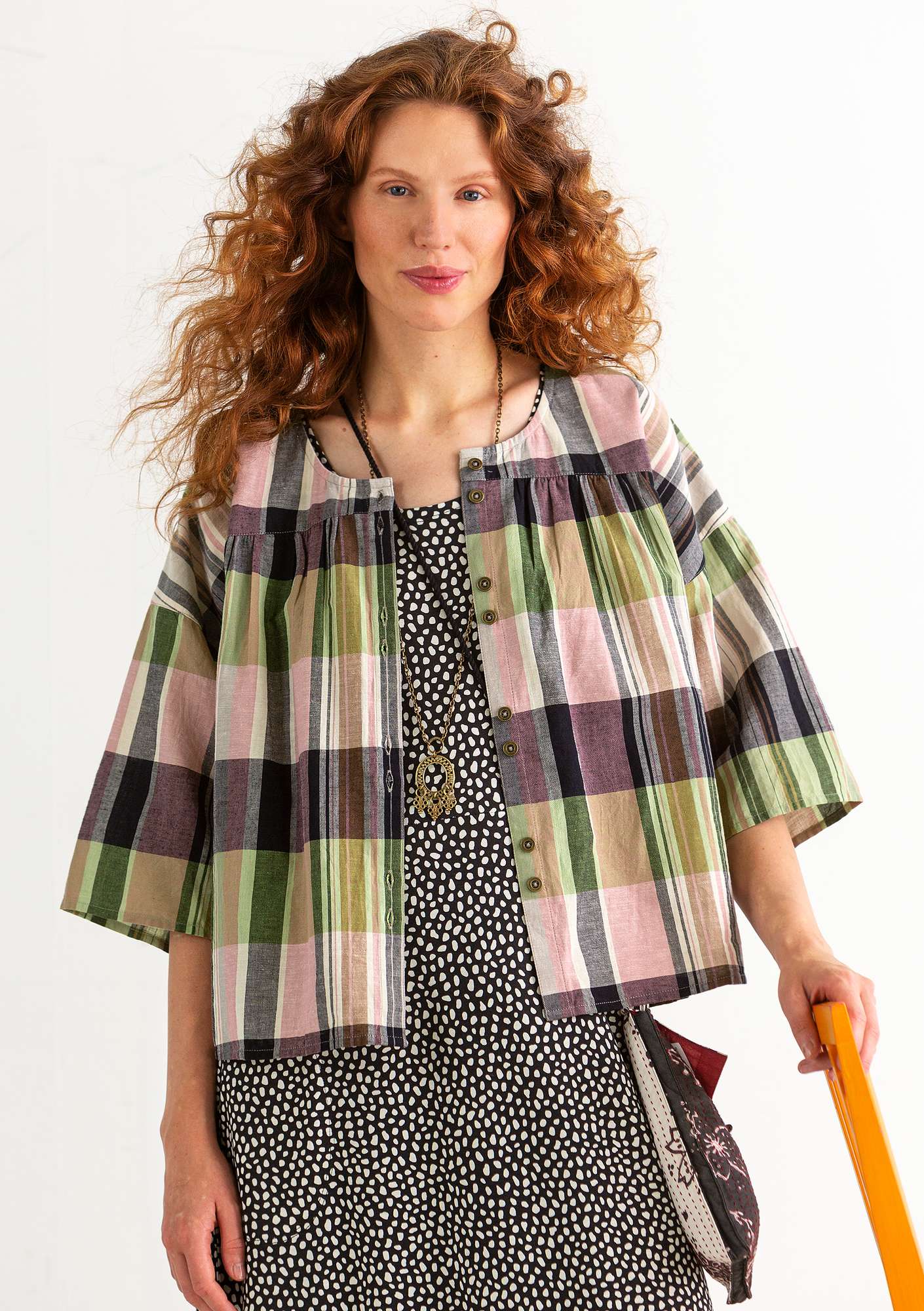 “Rut” organic cotton/linen blouse natural/patterned thumbnail