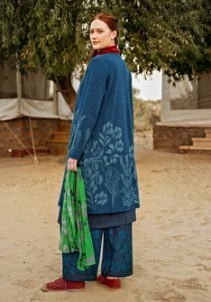 Long gilet "Dawn" en ramie/coton recyclé - indigo
