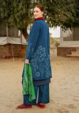 Long gilet "Dawn" en ramie/coton recyclé - indigo