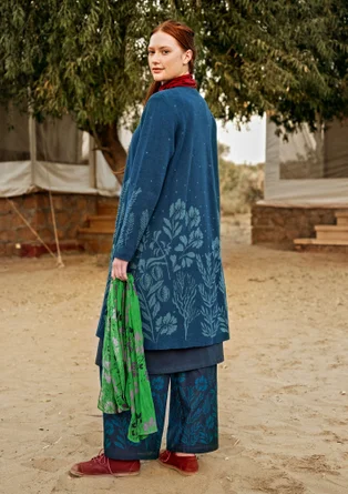 Long gilet "Dawn" en ramie/coton recyclé - indigo