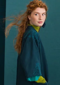 Veste kimono en coton biologique/lin - pétrole foncé