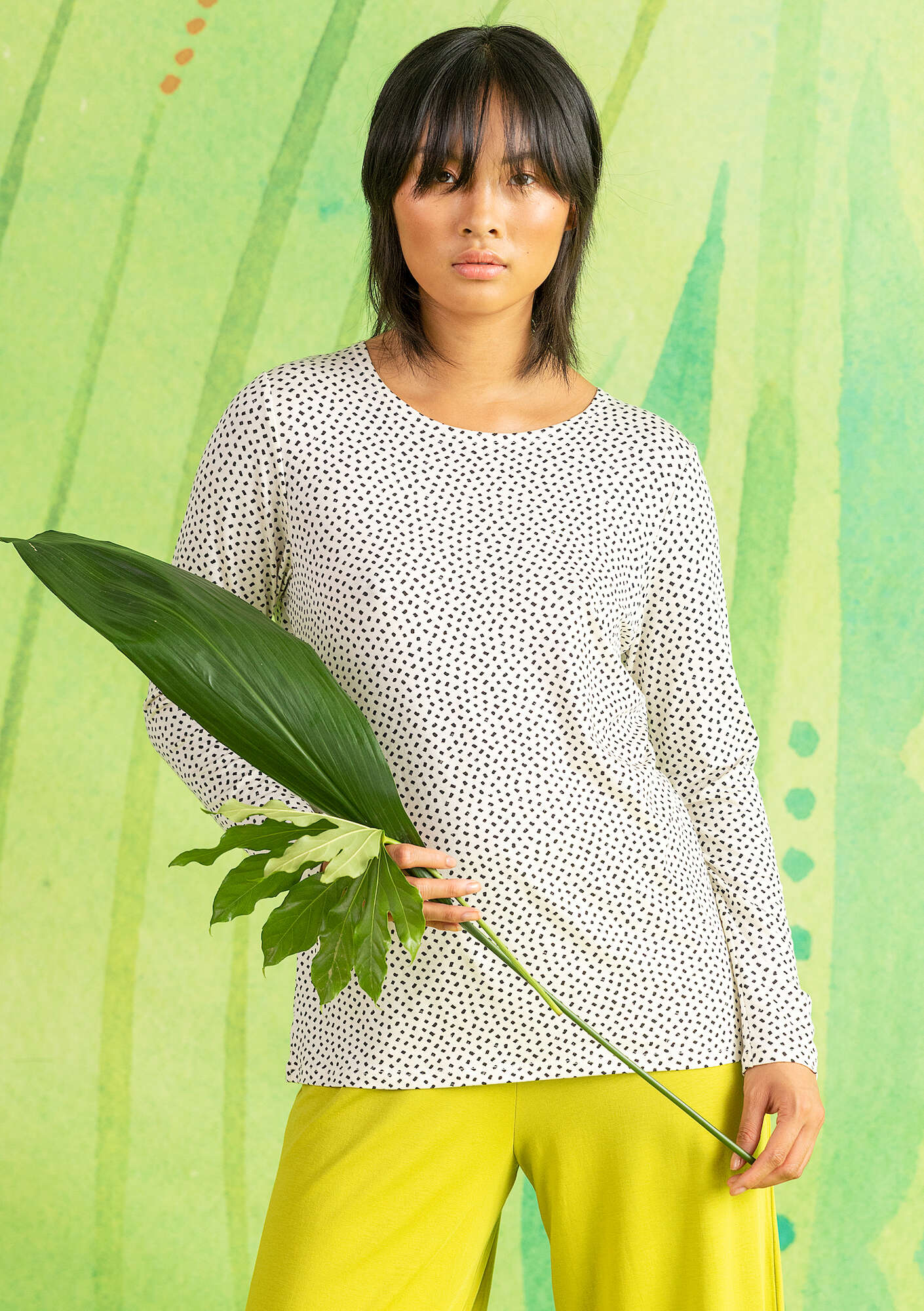 “Tilde” long-sleeve top in lyocell/spandex unbleached/patterned thumbnail