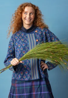 Strikkejakke «Andes» i økologisk / resirkulert bomull - indigo