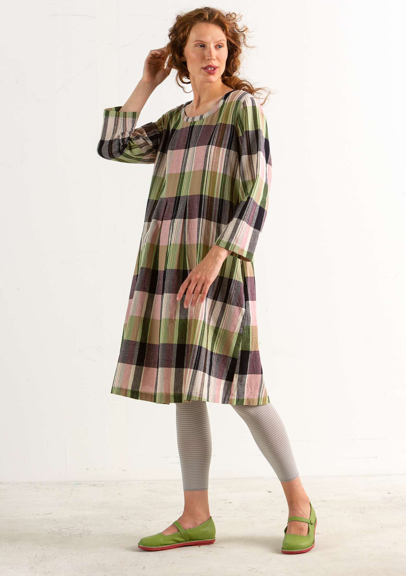 Kleid „Rut“ aus Öko-Baumwolle/Leinen natur-gemustert thumbnail