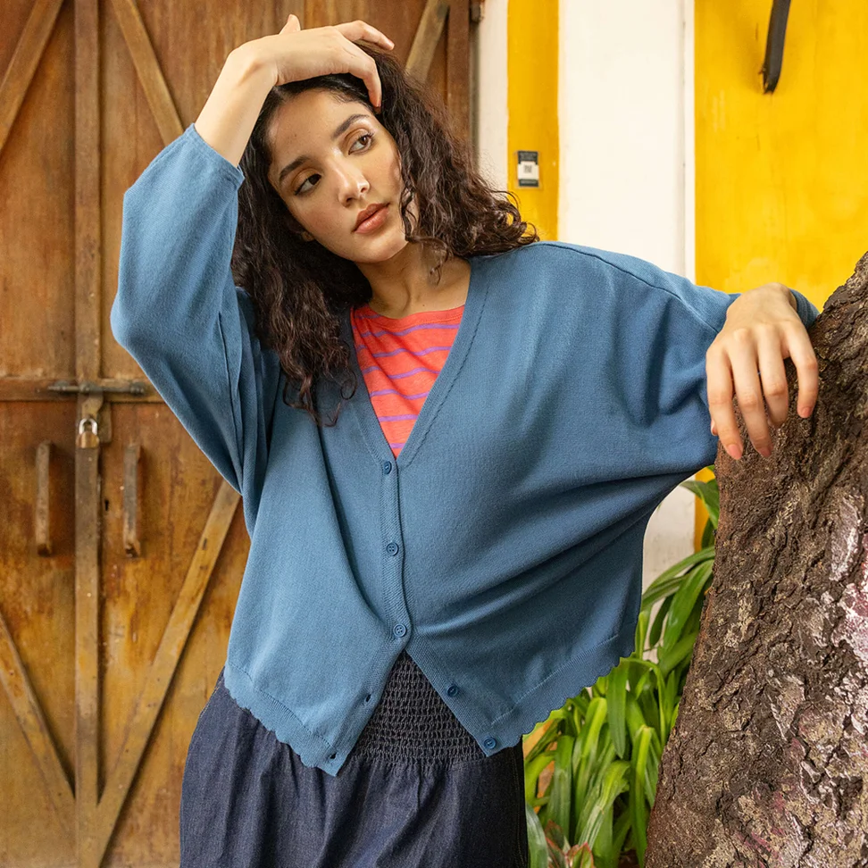 Gilet "Pauline" en coton biologique/recyclé - indigo