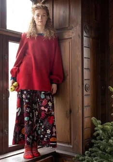 “Fyrverkeri” velour pants in organic cotton/recycled polyester - aubergine/mønstret