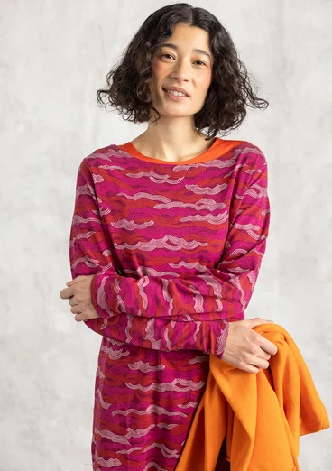 “Mona” cotton/elastane jersey dress - red cabbage/patterned