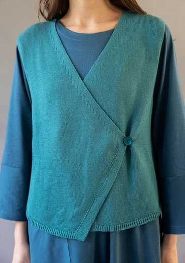 Knitted organic cotton/wool waistcoat - aqua green