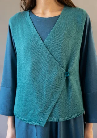Knitted organic cotton/wool waistcoat - aqua green