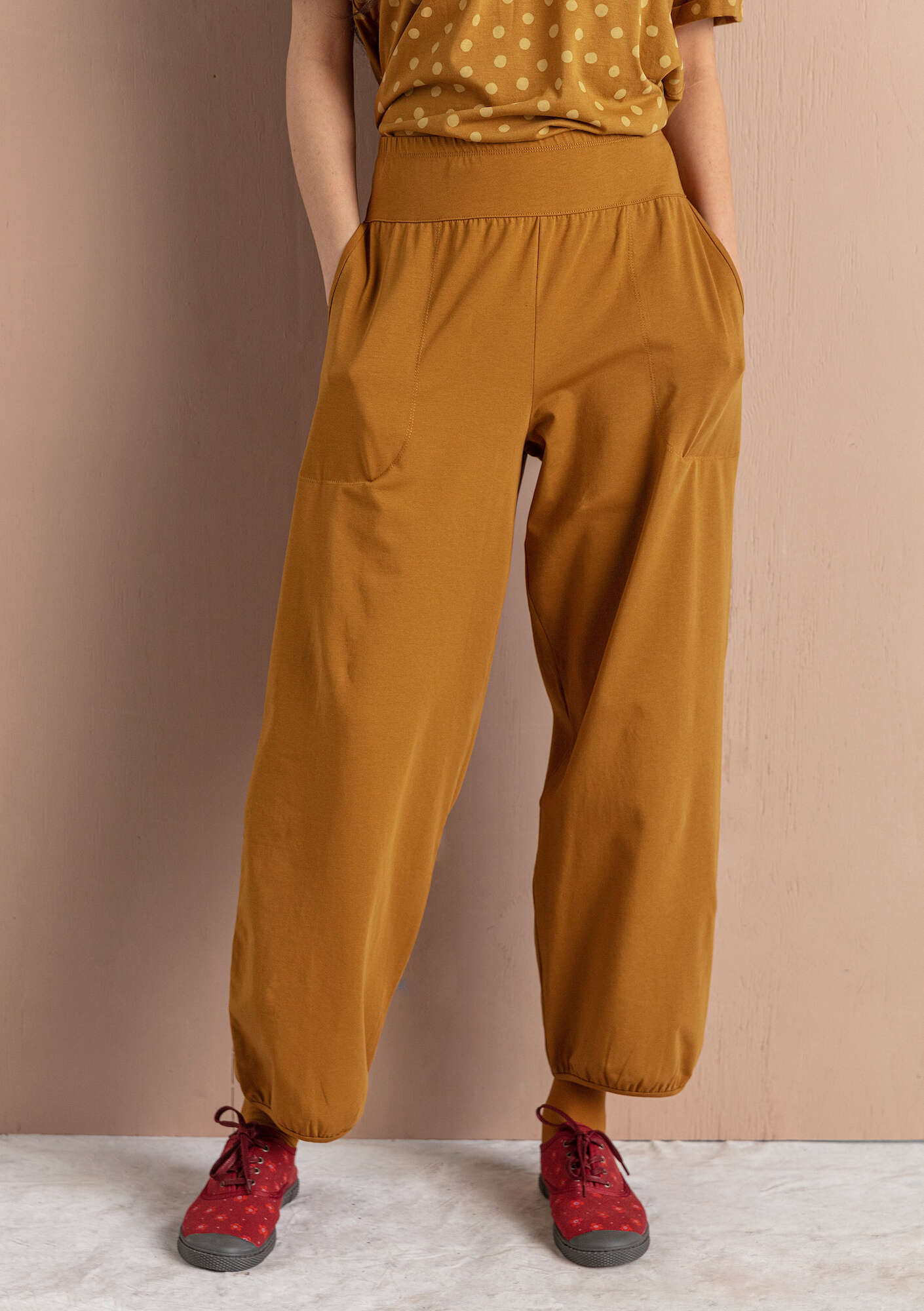 Solid-colour jersey trousers curry