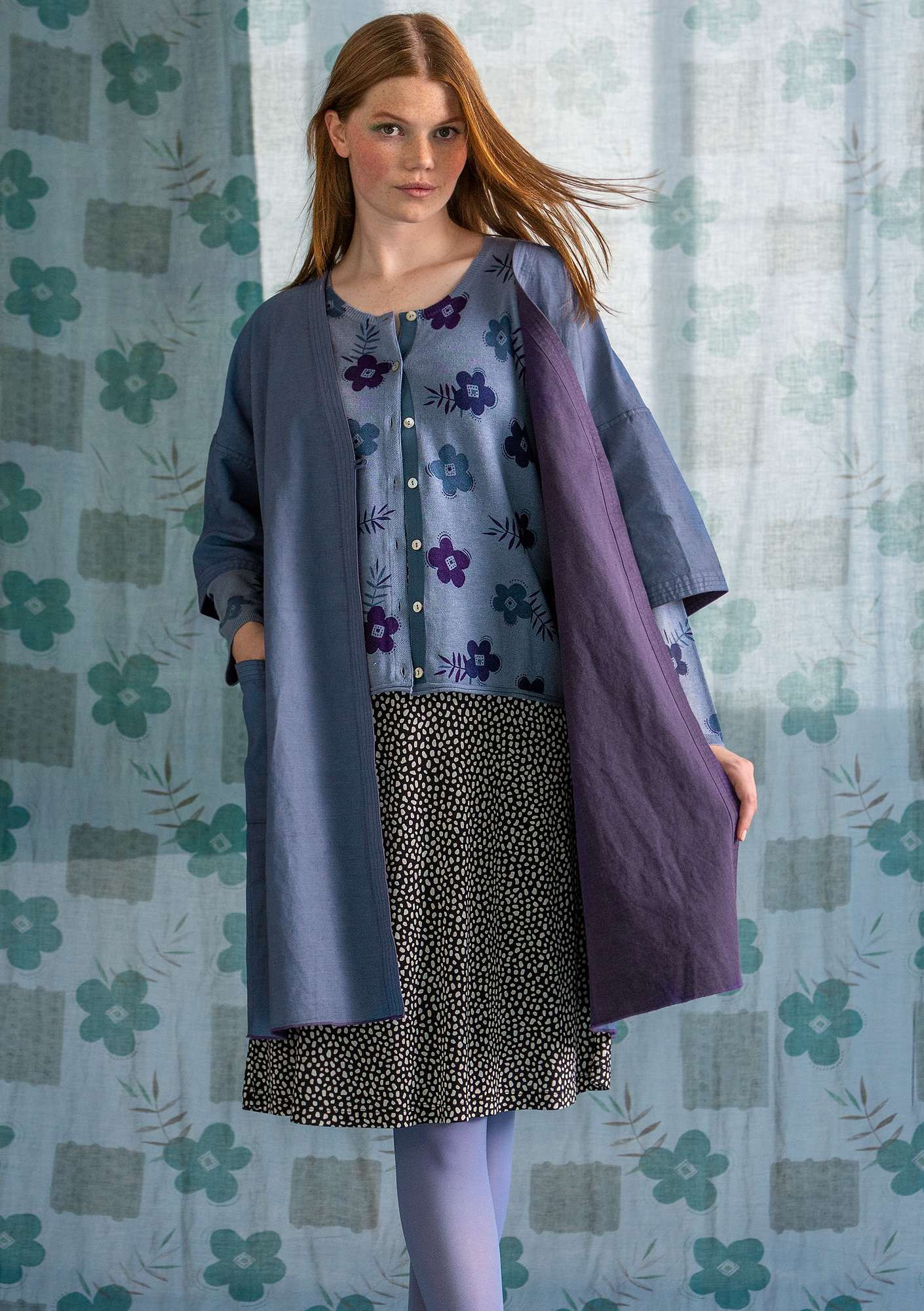 Vändbar kimono ”Twin” i lin/ekologisk bomull ljusblå thumbnail