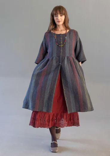 Gestreiftes oder einfarbiges Knopfleistenkleid „Sylvi“ aus Leinen - schwarz-gestreift