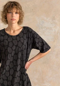 Trikåtunika ”Himla” i ekologisk bomull - svart/mönstrad