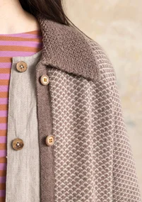 “Wilma” patterned and solid-colour long cardigan in lambswool - mole melange/patterned