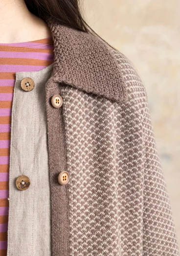 “Wilma” patterned and solid-colour long cardigan in lambswool - mole melange/patterned