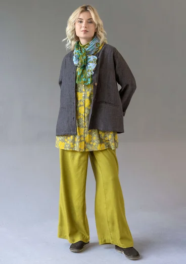 Airy trousers in solid-colour viscose/linen - green pepper