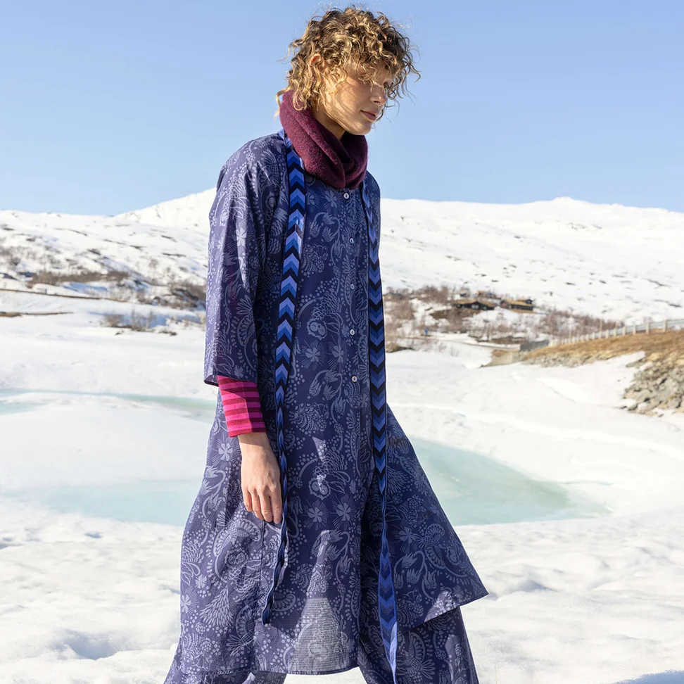 Jurk "Denali" van geweven biologisch katoen - nachtblauw