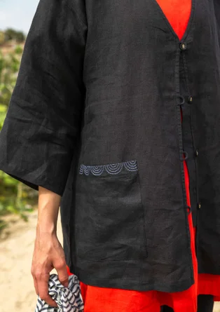 Woven linen jacket - black