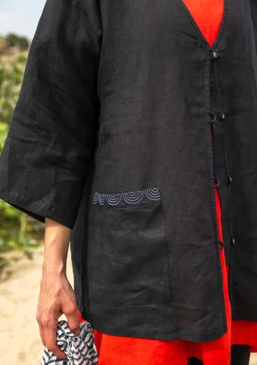 Woven linen jacket - black