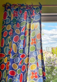 “Sol” short-length, organic cotton curtain - cobalt blue