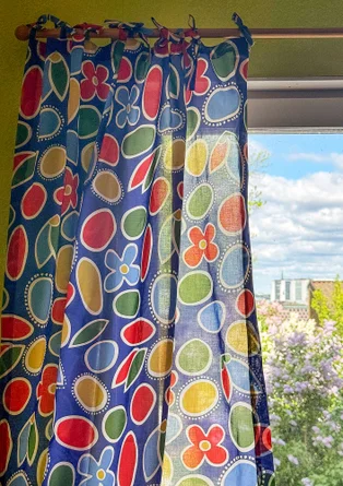“Sol” short-length, organic cotton curtain - cobalt blue