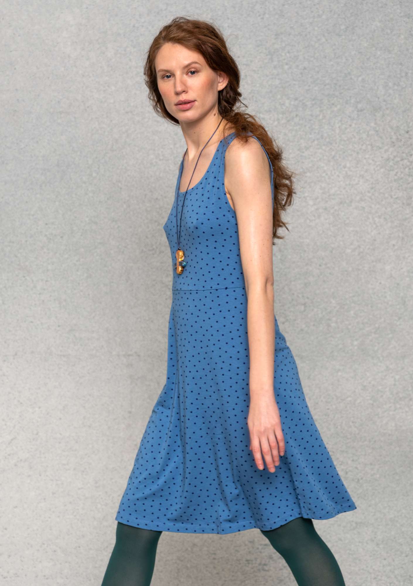 “Pytte” jersey dress made of organic cotton/modal/elastane flax blue/patterned