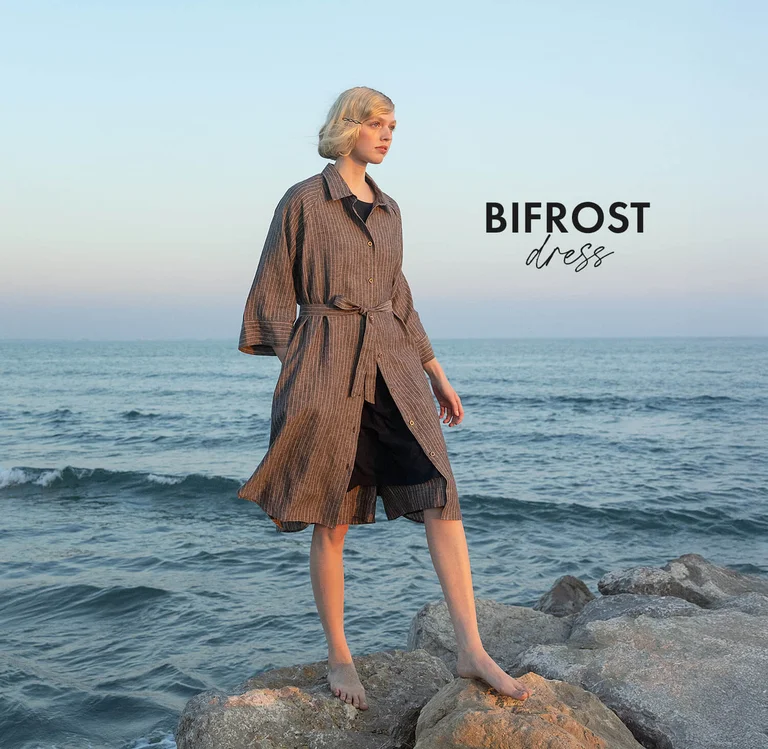 “Bifrost” woven shirt dress in linen