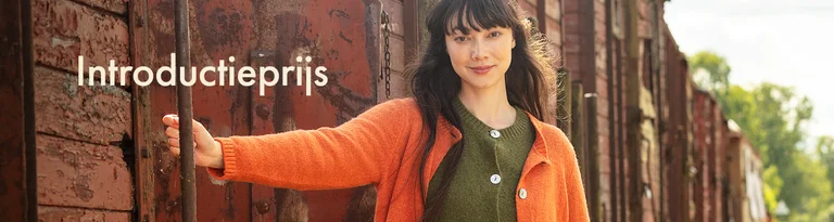 A women wearing Gudrun Sjödén clothing stand against a neutral background, with the text 'Early bird price' on the left.