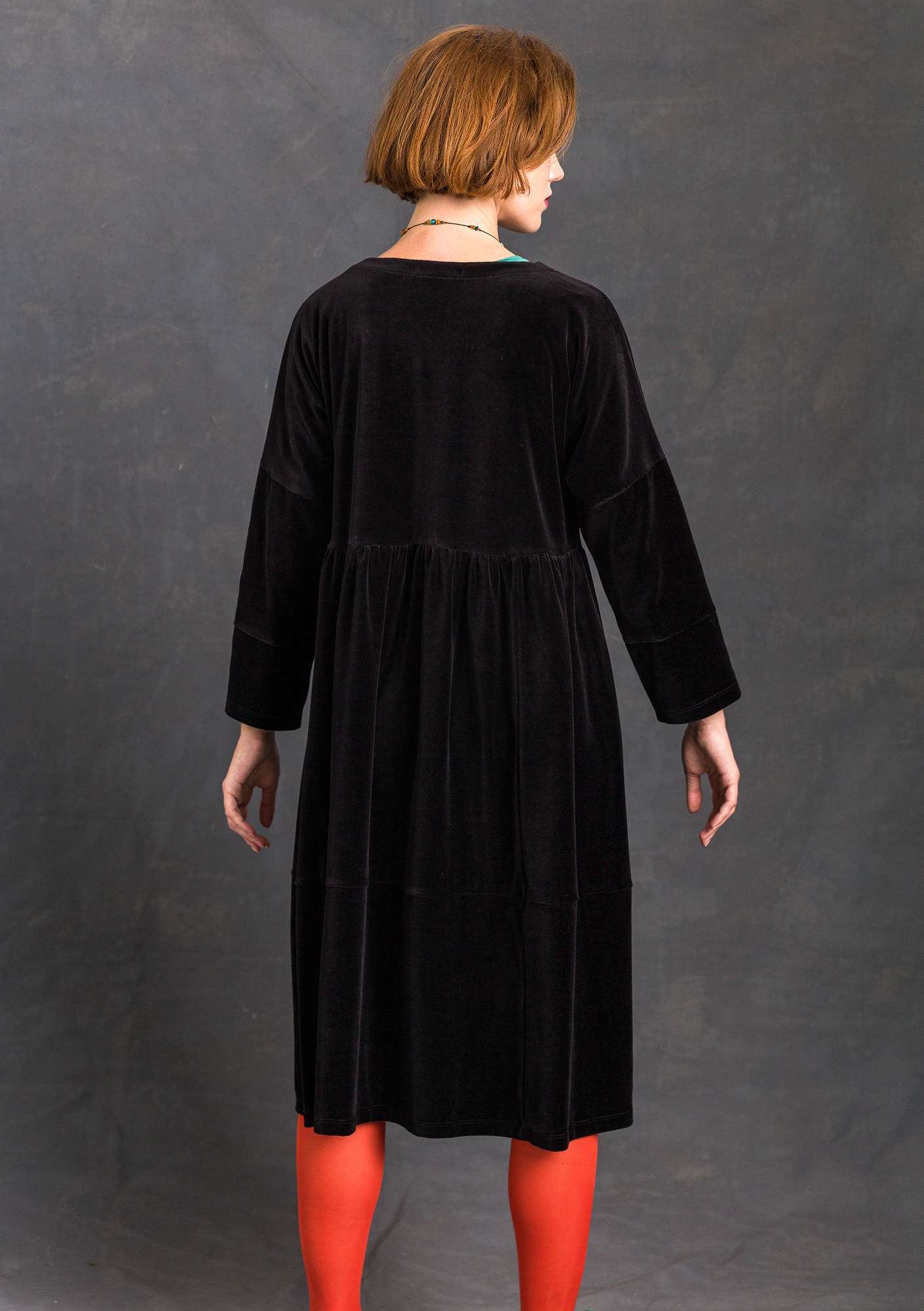 Velours jurk van biologisch katoen/gerecycled polyester zwart thumbnail