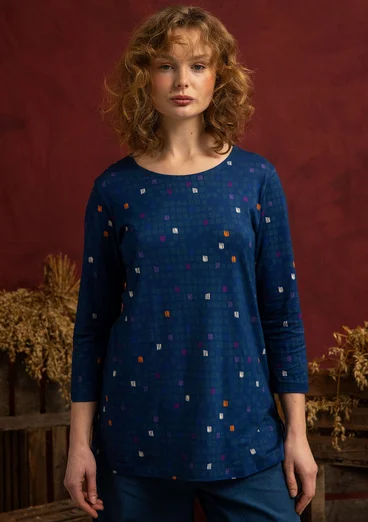 “Fields” patterned cotton/modal top - indigo