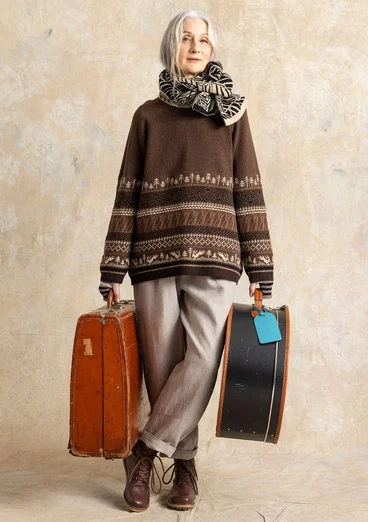 Gemusterter Pullover „Harsprång“ aus Lammwolle/Recycling-Wollgemisch - röstkaffee