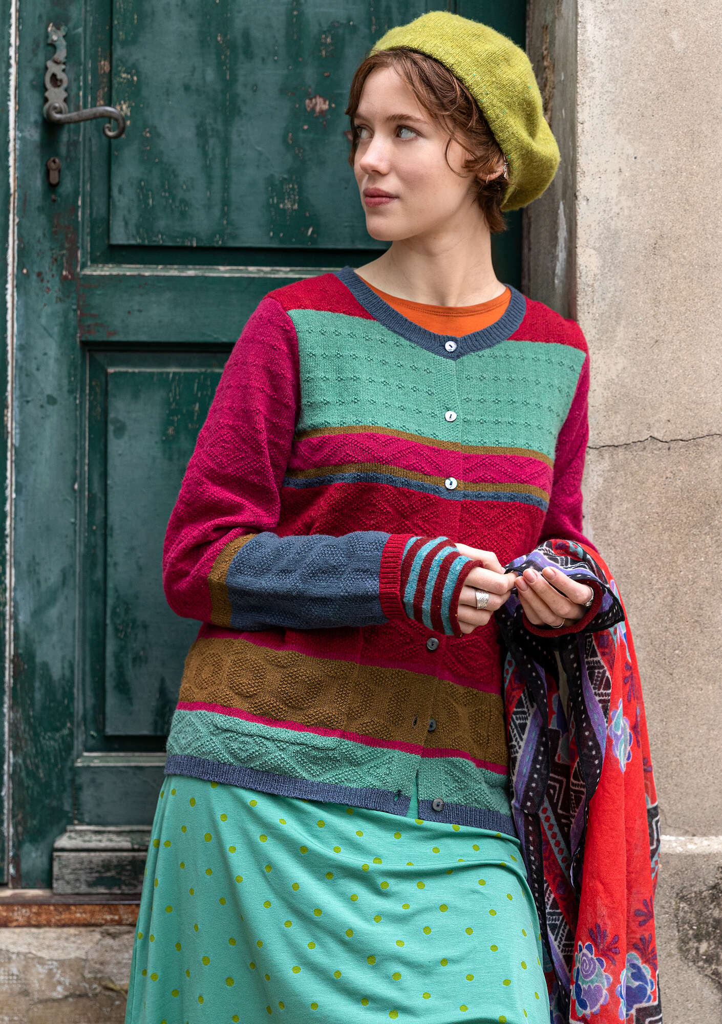 Lambswool/recycled polyamide cardigan multicoloured/striped thumbnail