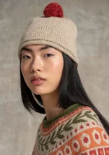 Handstrick-Mütze aus Wolle - ungefärbt