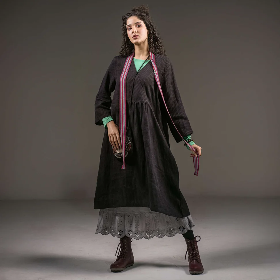 Robe "Bodil" en lin tissé - noir