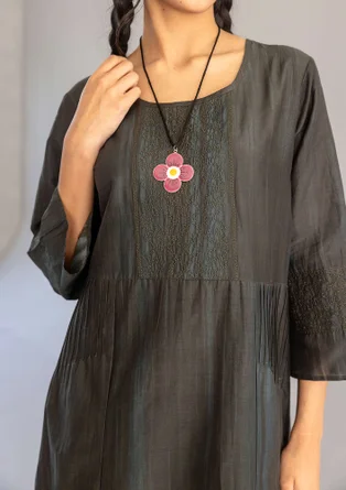 Geweven jurk "Melody" van biologisch katoen/zijde - agave