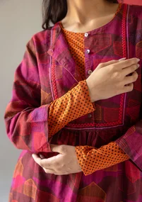 Jurk "Alaska" van geweven biologisch katoen/linnen - aubergine