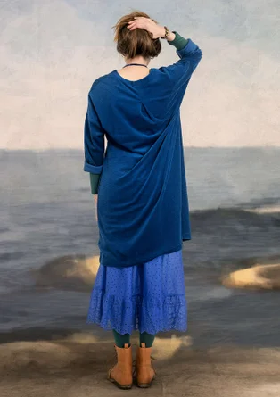 Velour dress in organic cotton/recycled polyester/spandex - indigo blue