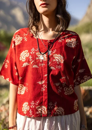 Blouse tissée ”Rose hip” en coton biologique - rouge agate