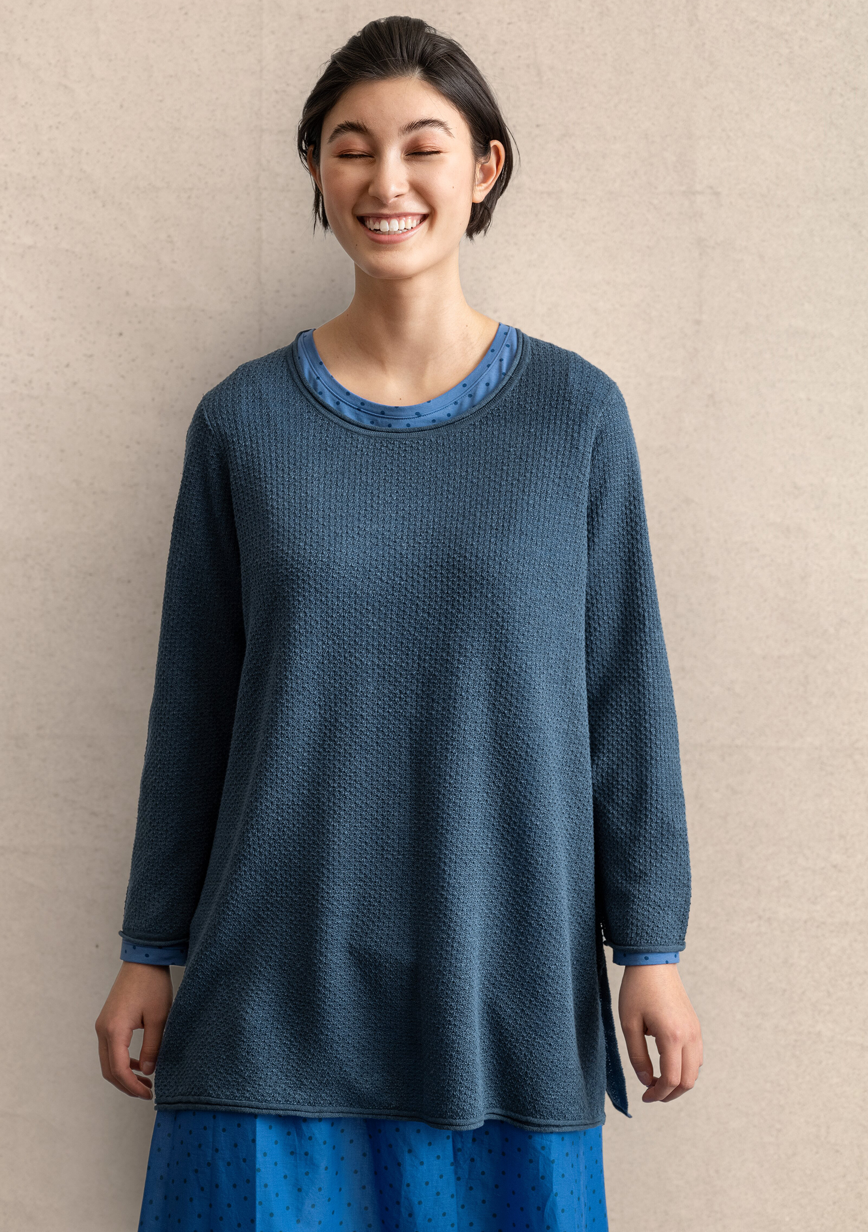 Knit tunic in recycled linen indigo thumbnail