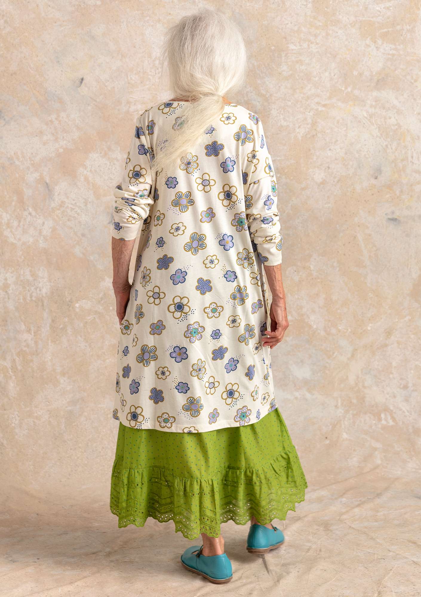 “Aria” organic cotton/modal jersey tunic ecru/patterned thumbnail